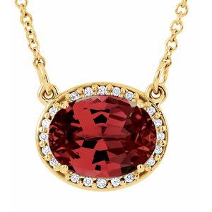14K Yellow Gold Natural Mozambique Garnet & .04 CTW Natural Diamond 16 1/2" Necklace