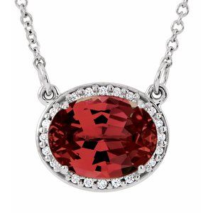 14K White Gold Natural Mozambique Garnet & .04 CTW Natural Diamond 16 1/2" Necklace