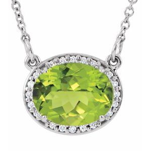 14K White Gold Natural Peridot & .04 CTW Natural Diamond 16 1/2" Necklace