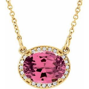 14K Yellow Gold Natural Pink Tourmaline & .04 CTW Natural Diamond 16 1/2" Necklace