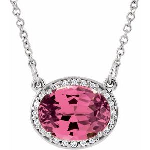 14K White Gold Natural Pink Tourmaline & .04 CTW Natural Diamond 16 1/2" Necklace