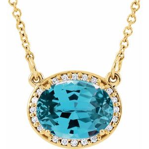 14K Yellow Gold Natural Swiss Blue Topaz & .04 CTW Natural Diamond 16 1/2" Necklace