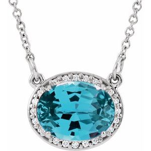 14K White Gold Natural Swiss Blue Topaz & .04 CTW Natural Diamond 16 1/2" Necklace