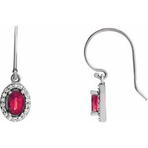 14K White Gold Natural Ruby & 1/6 CTW Natural Diamond Earrings