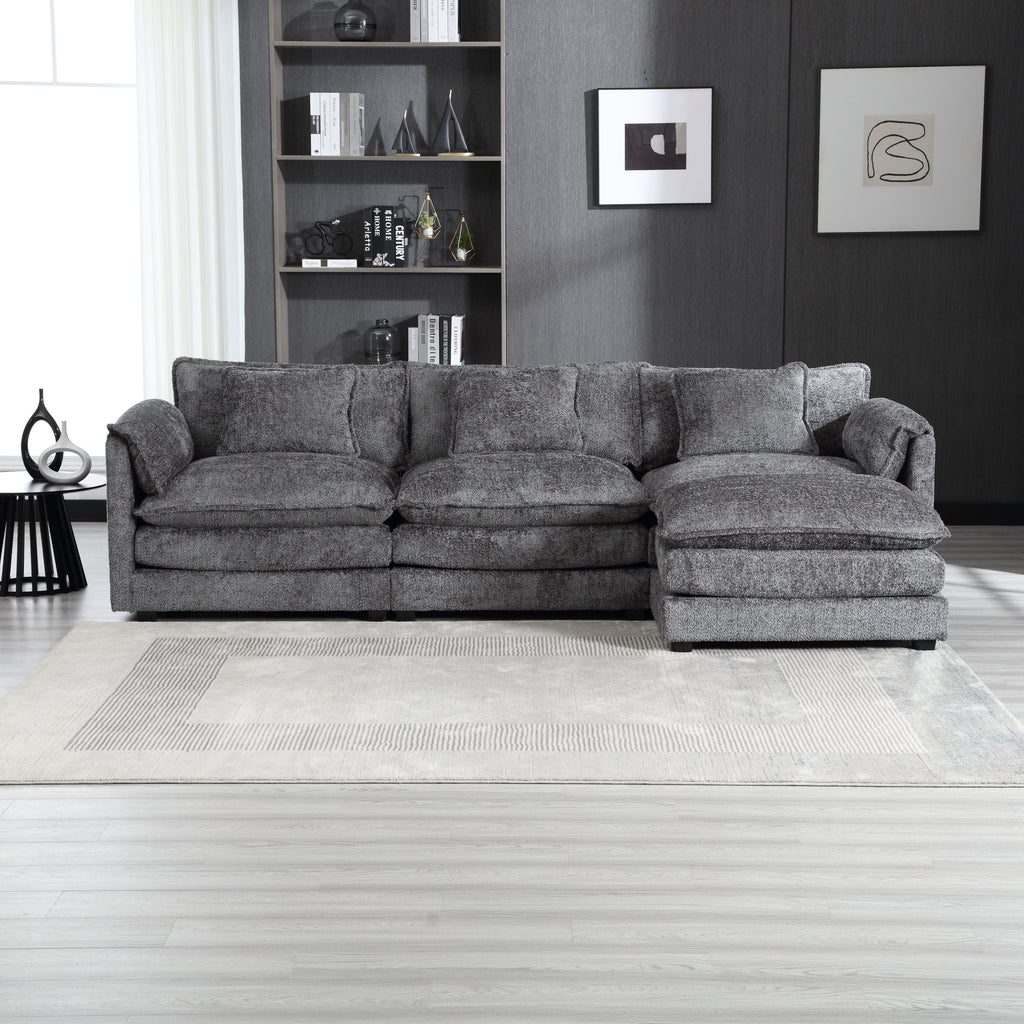 UNITED WE WIN 112' Oversized Sectional Sofa Cloud Couch for Living Room, Modern Chenille L Shaped Couch, Comfy Boucle Modular Sofa Sleeper with Moveable Ottoman & Memory Foam