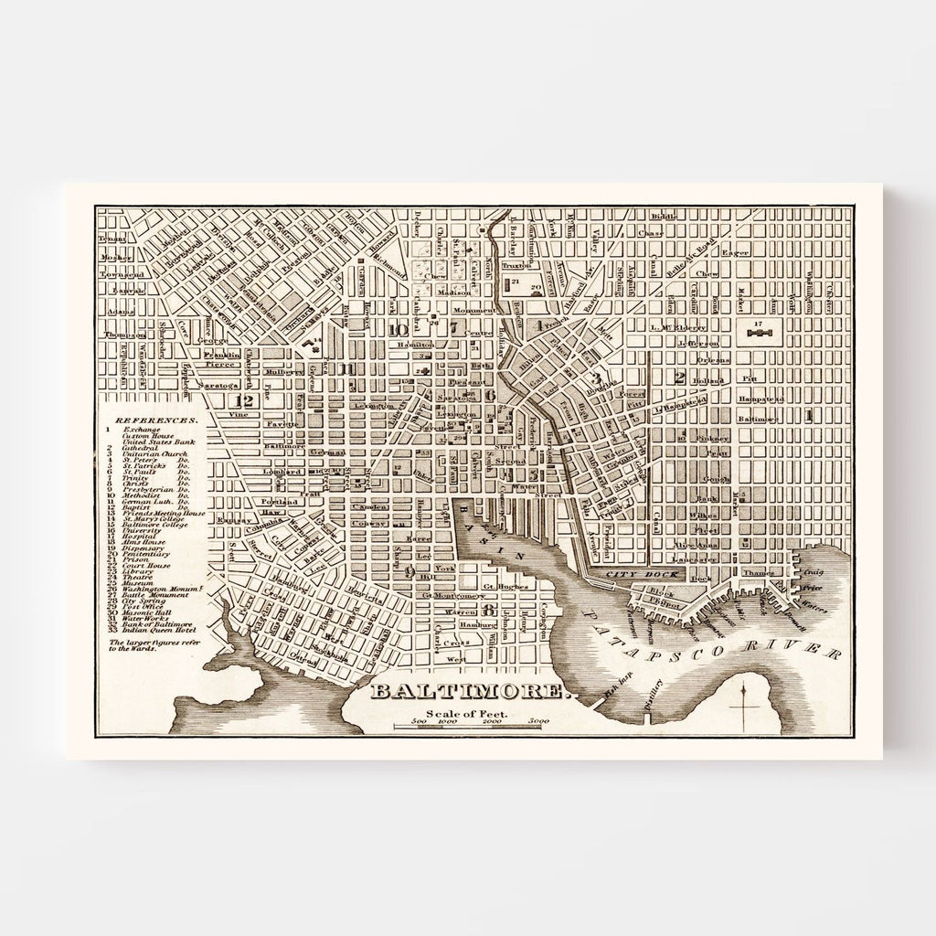 Vintage Map of Baltimore, Maryland 1846