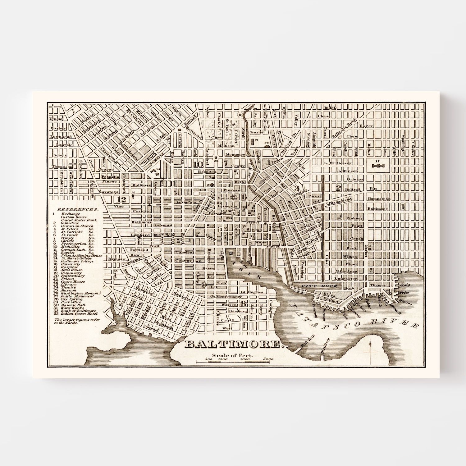 Vintage Map of Baltimore, Maryland 1846
