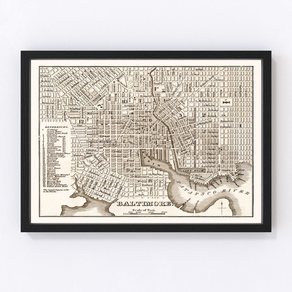 Vintage Map of Baltimore, Maryland 1846