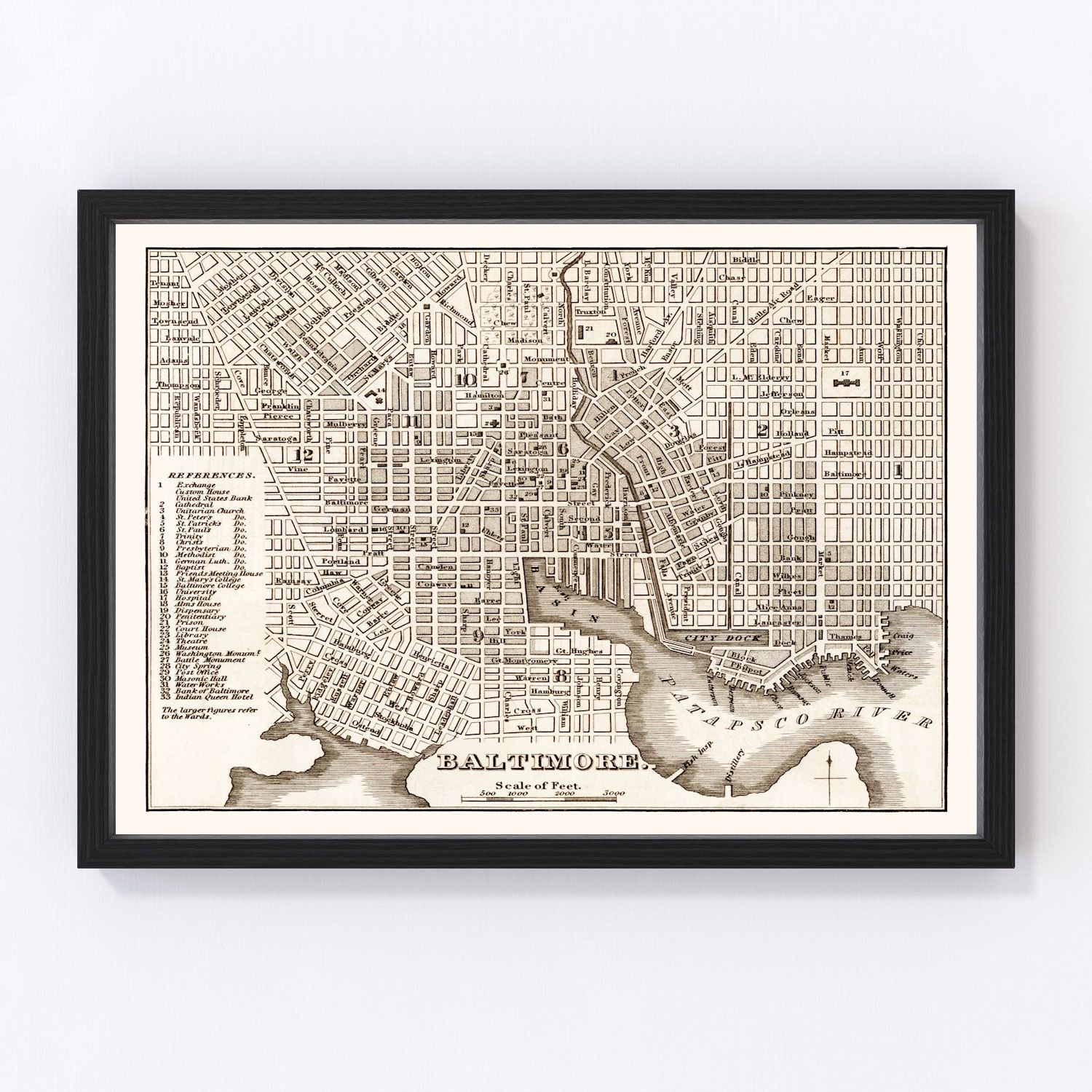 Vintage Map of Baltimore, Maryland 1846