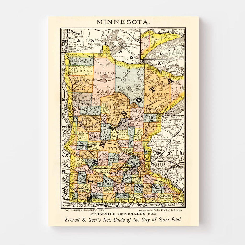 Vintage Map of Minnesota 1884