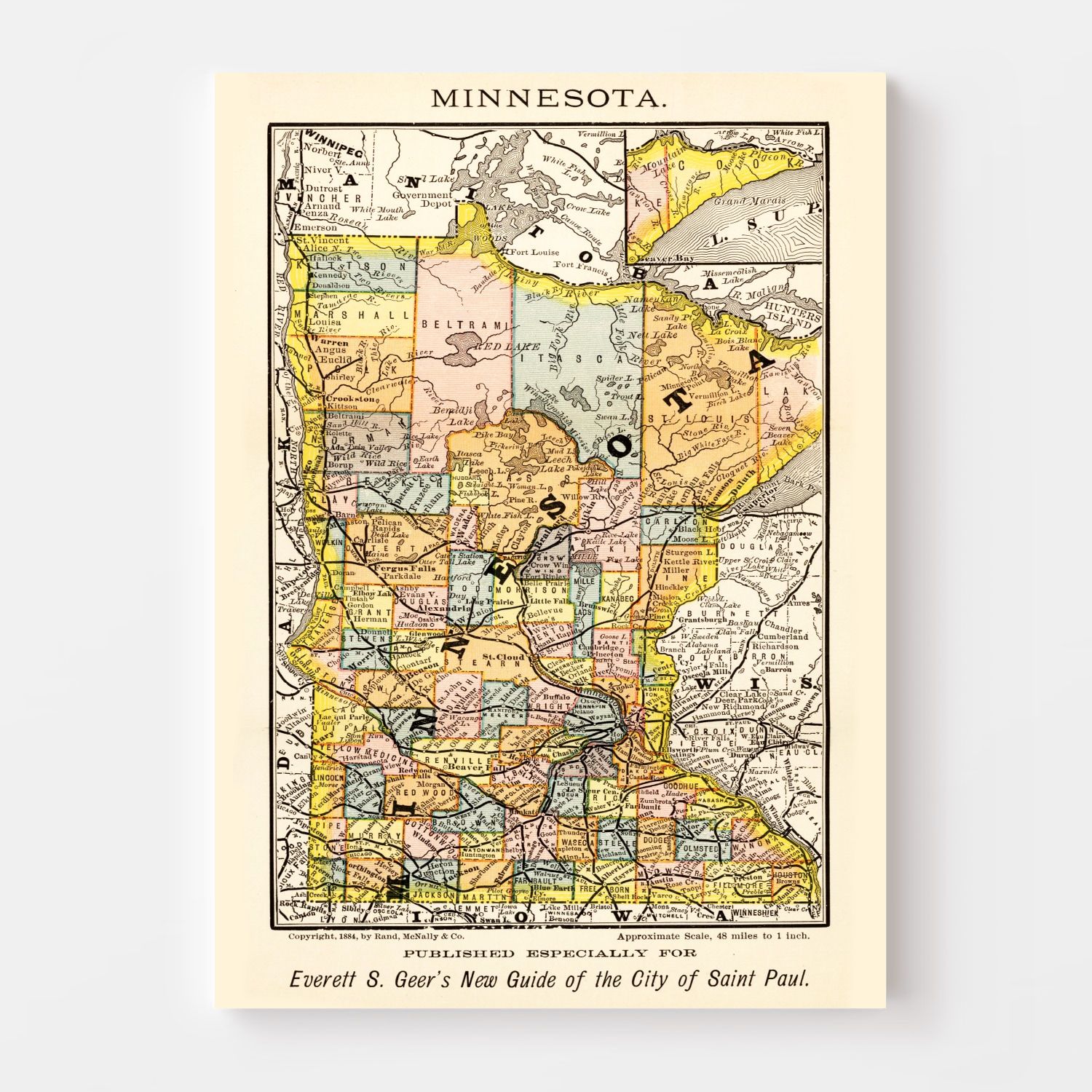Vintage Map of Minnesota 1884