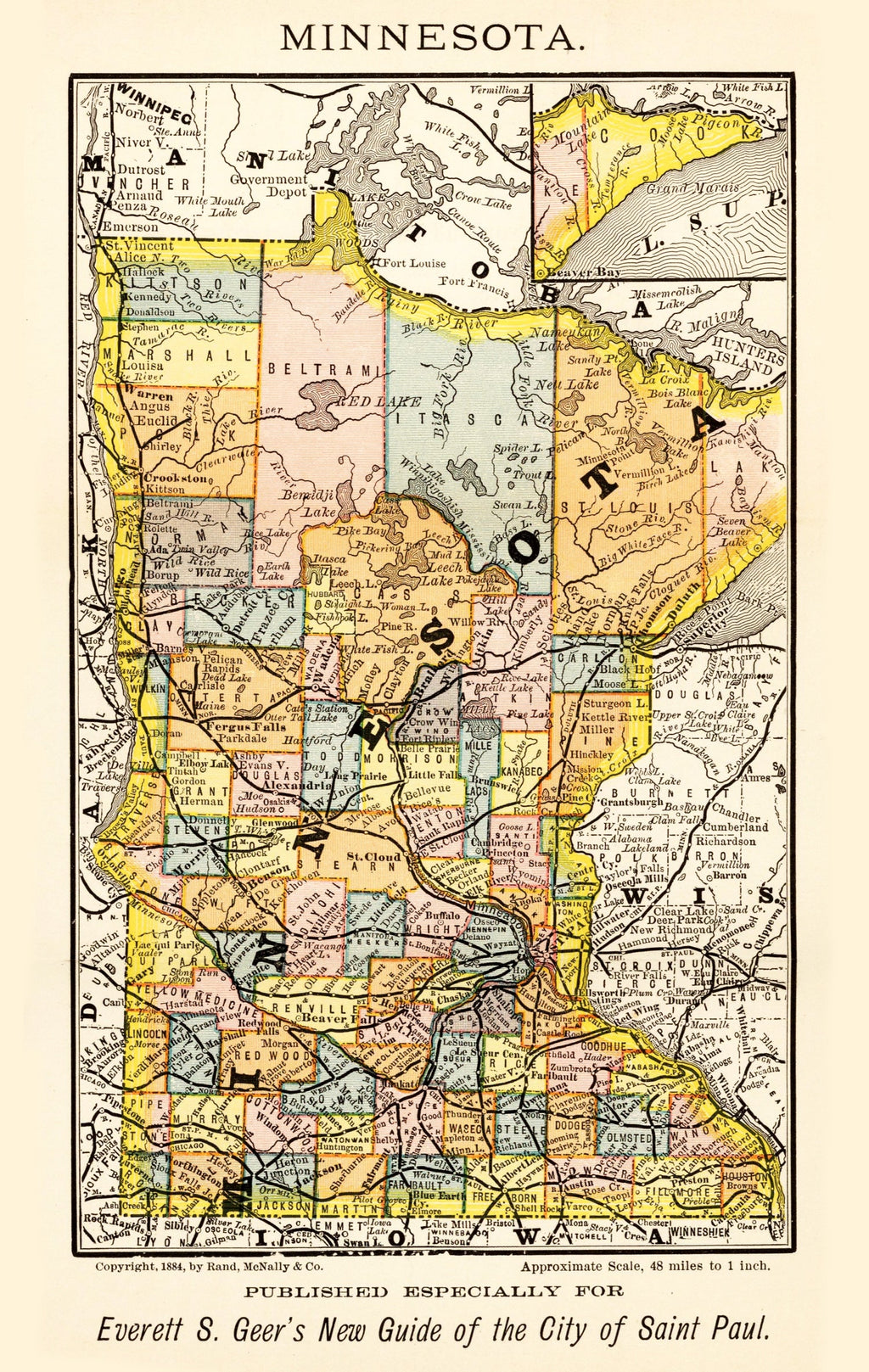 Vintage Map of Minnesota 1884