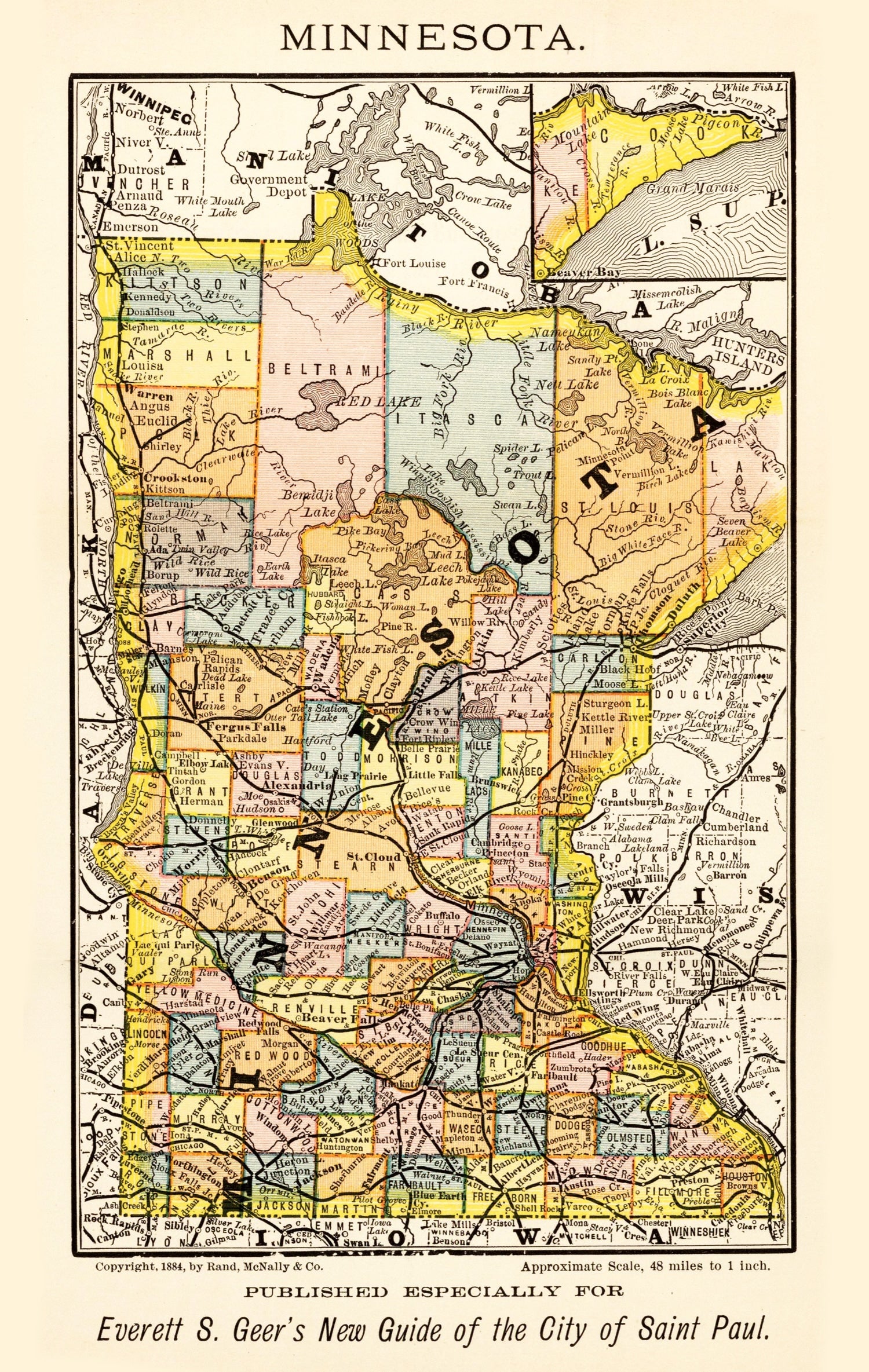 Vintage Map of Minnesota 1884
