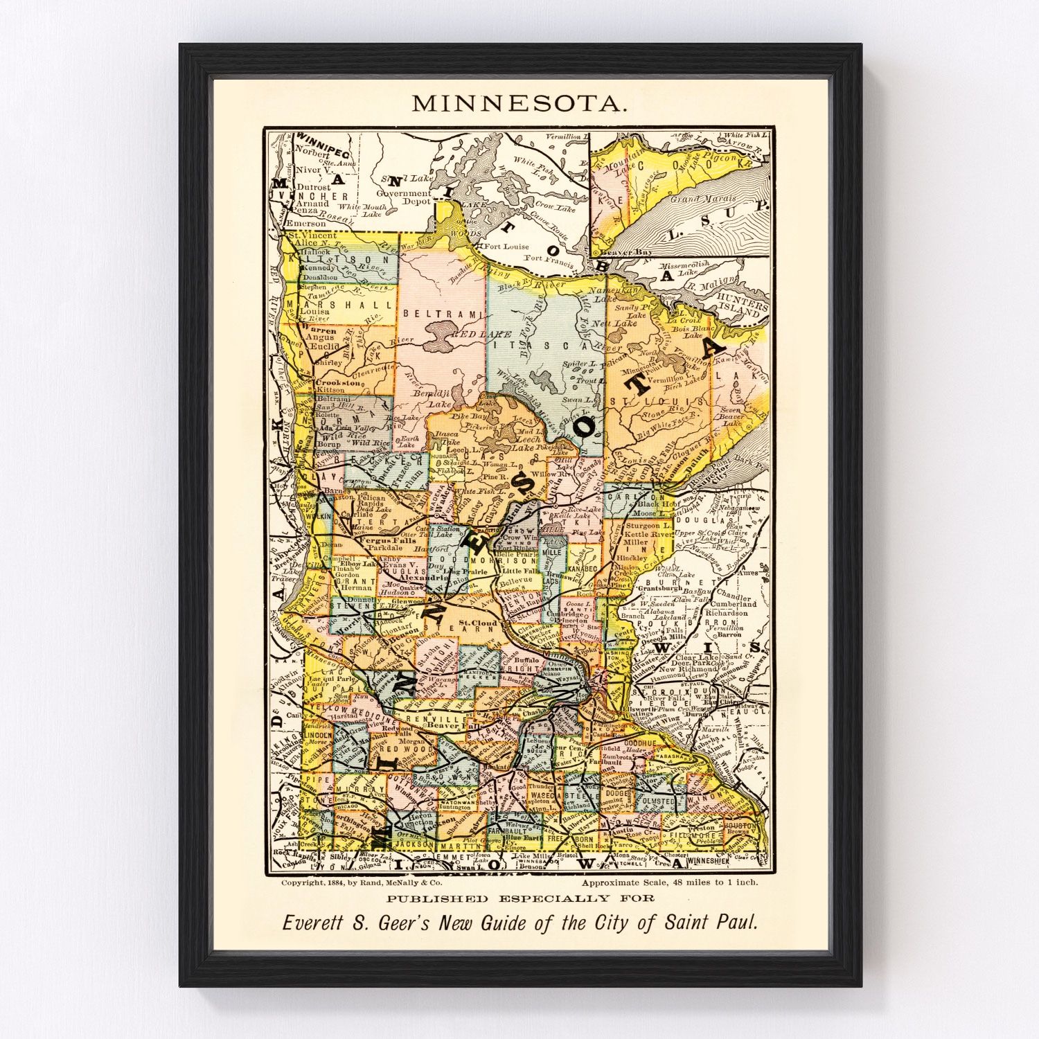 Vintage Map of Minnesota 1884