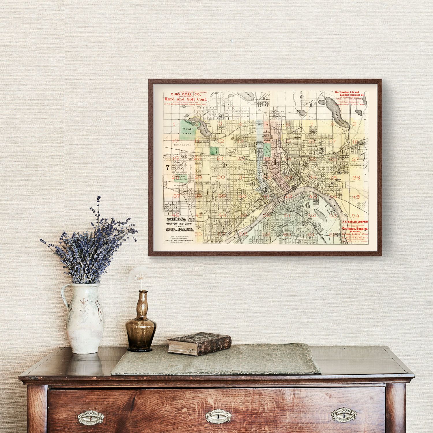 Vintage Map of St. Paul, Minnesota 1884