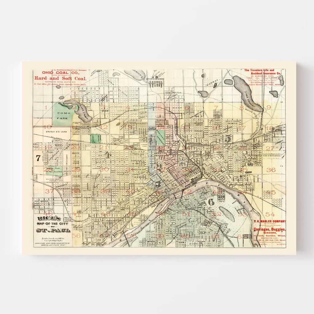 Vintage Map of St. Paul, Minnesota 1884