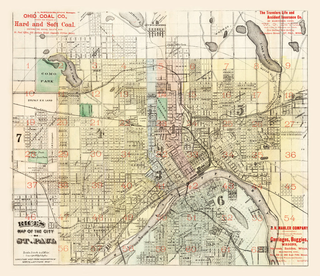 Vintage Map of St. Paul, Minnesota 1884