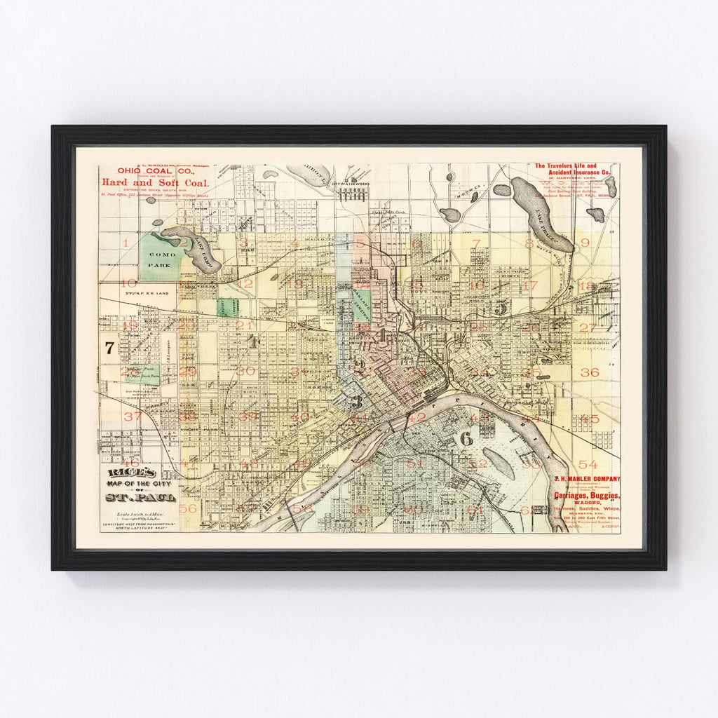 Vintage Map of St. Paul, Minnesota 1884