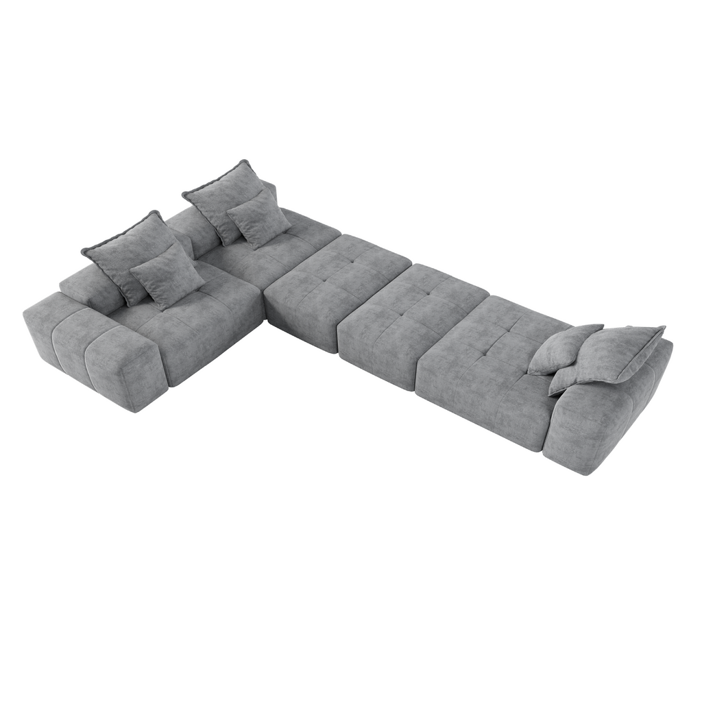 Modern Oversized Modular Sectional Sofa,Sparkling Chenille Fabric Soft Cushion Sofa with 6 Pillows,6 PCS DIY Combination Tufted Sofa,No Assembly Required,GREY
