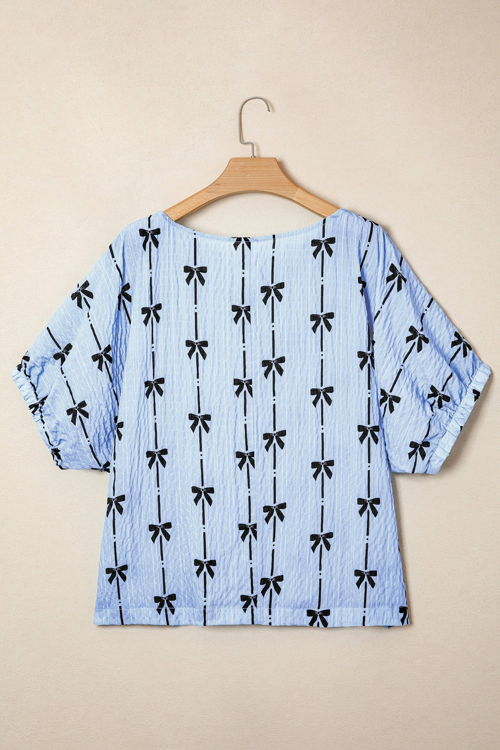 Bow Textured Short Puff Sleeve Top