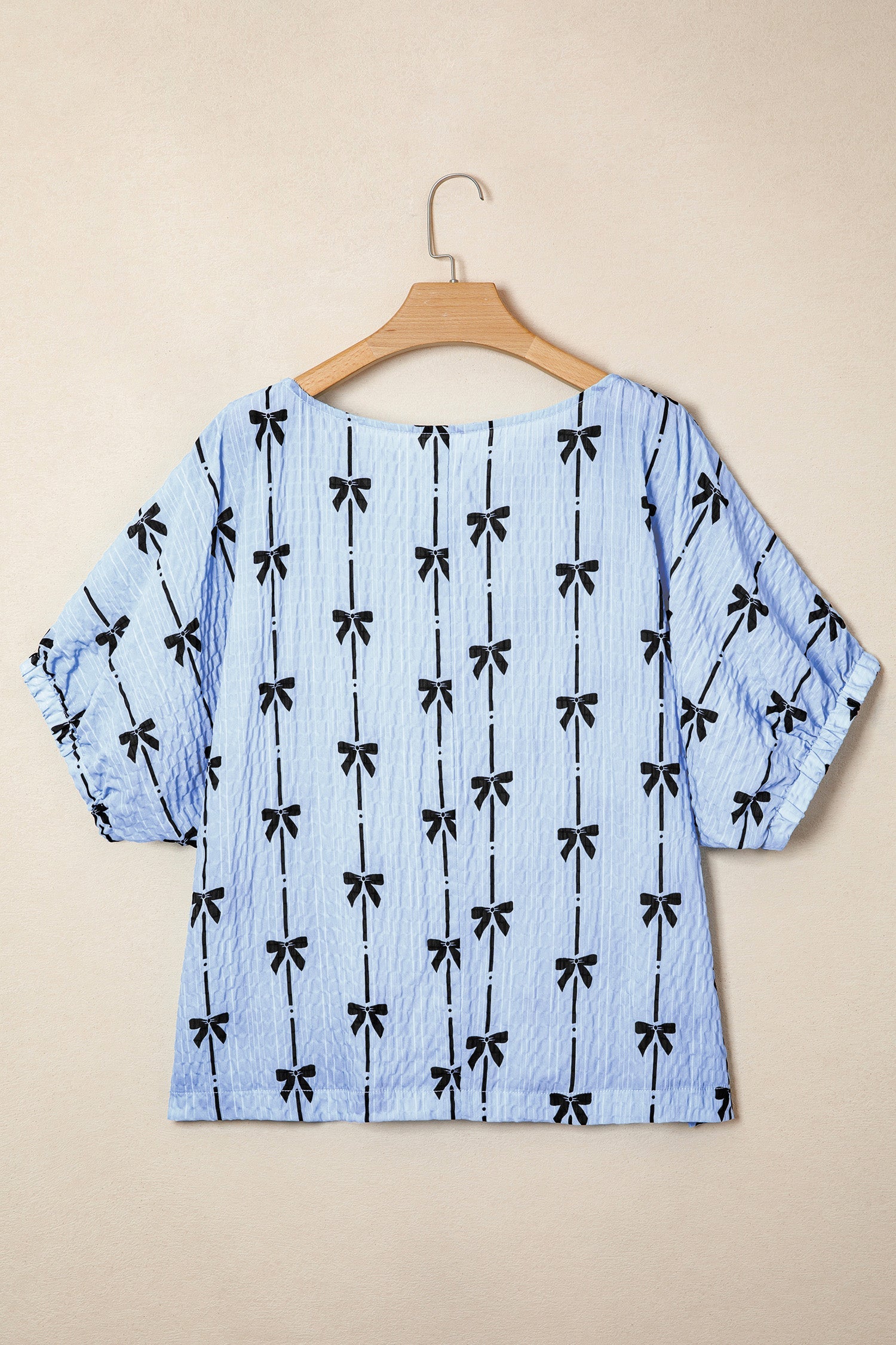 Bow Textured Short Puff Sleeve Top