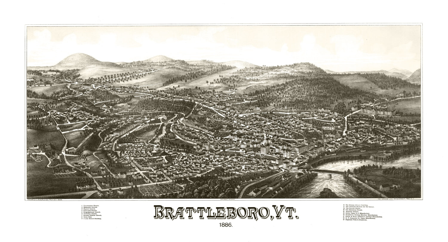 Vintage Map of Brattleboro, Vermont 1886