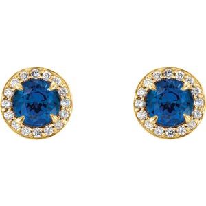 14K Yellow Gold 4 mm Lab-Grown Blue Sapphire & 1/10 CTW Natural Diamond Earrings – image 2