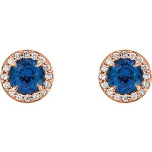 14K Rose Gold 5 mm Lab-Grown Blue Sapphire & 1/8 CTW Natural Diamond Earrings