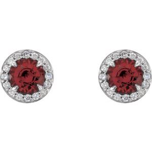 14K White Gold 4 mm Natural Mozambique Garnet & 1/10 CTW Natural Diamond Earrings – image 2