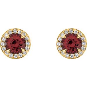 14K Yellow Gold 4.5 mm Natural Mozambique Garnet & 1/6 CTW Natural Diamond Earrings – image 2