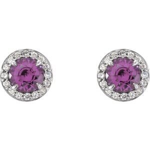 14K White Gold 4.5 mm Natural Amethyst & 1/6 CTW Natural Diamond Earrings – image 2
