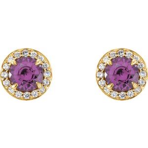 14K Yellow Gold 5 mm Natural Amethyst & 1/8 CTW Natural Diamond Earrings