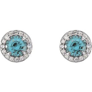 14K White Gold 4 mm Natural Aquamarine & 1/10 CTW Natural Diamond Earrings – image 2