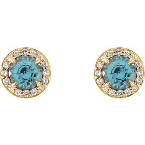 14K Yellow Gold 3.5 mm Natural Aquamarine & 1/8 CTW Natural Diamond Earrings – image 2
