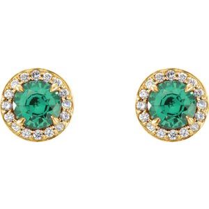 14K Yellow Gold 5 mm Lab-Grown Emerald & 1/8 CTW Natural Diamond Earrings