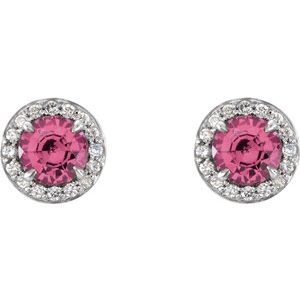 14K White Gold 5 mm Natural Pink Tourmaline & 1/8 CTW Natural Diamond Earrings – image 2