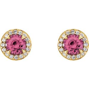 14K Yellow Gold 4.5 mm Natural Pink Tourmaline & 1/6 CTW Natural Diamond Earrings – image 2