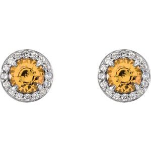 14K White Gold 3.5 mm Natural Citrine & 1/8 CTW Natural Diamond Earrings – image 2