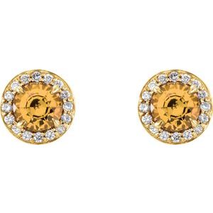 14K Yellow Gold 4 mm Natural Citrine & 1/10 CTW Natural Diamond Earrings – image 2