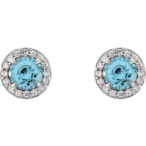 14K White Gold 4 mm Natural Blue Zircon & 1/10 CTW Natural Diamond Earrings – image 2