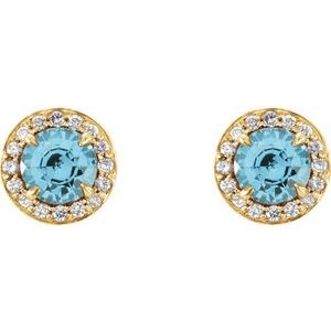 14K Yellow Gold 4.5 mm Natural Blue Zircon & 1/6 CTW Natural Diamond Earrings – image 2