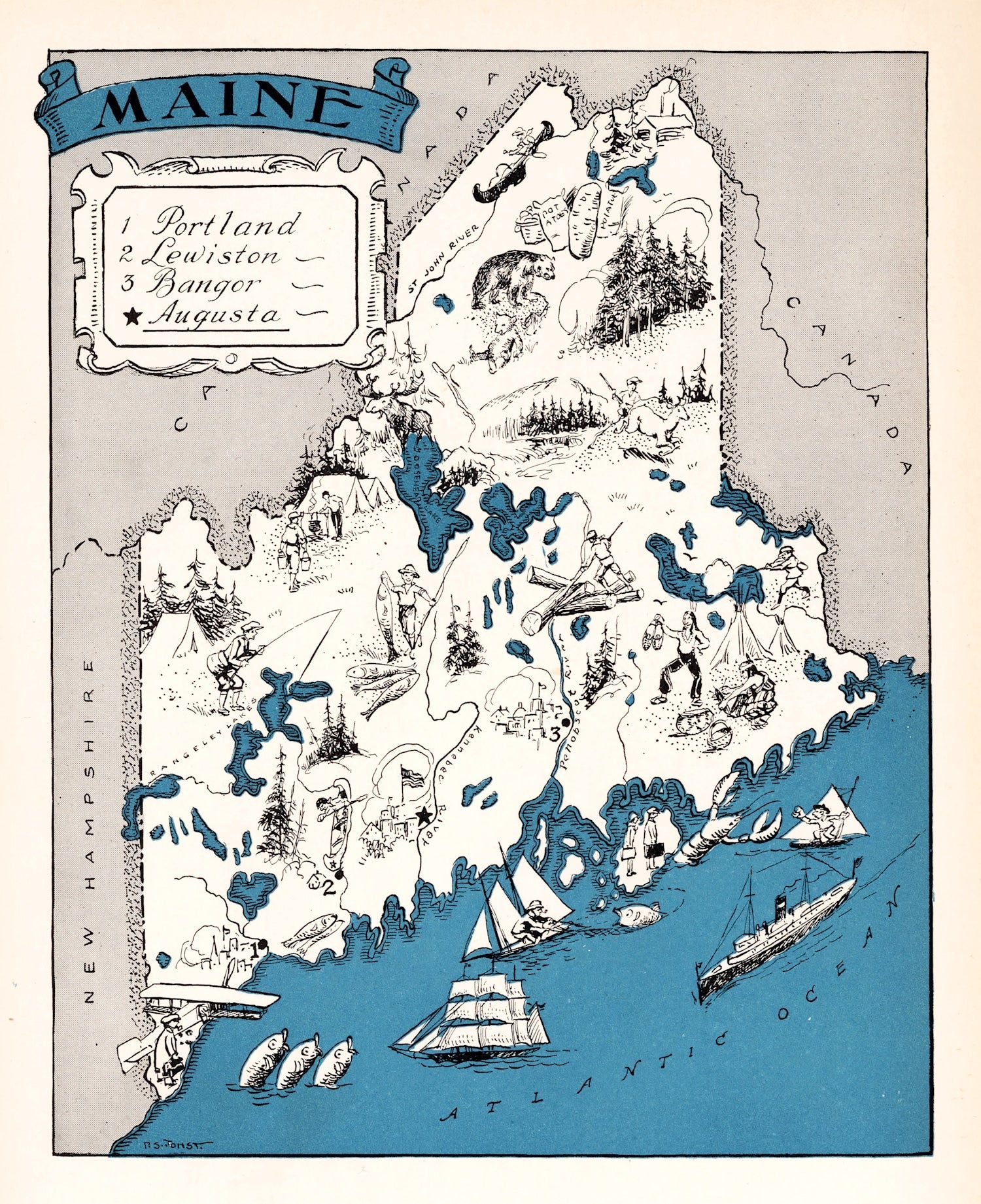 Vintage Map of Maine 1931