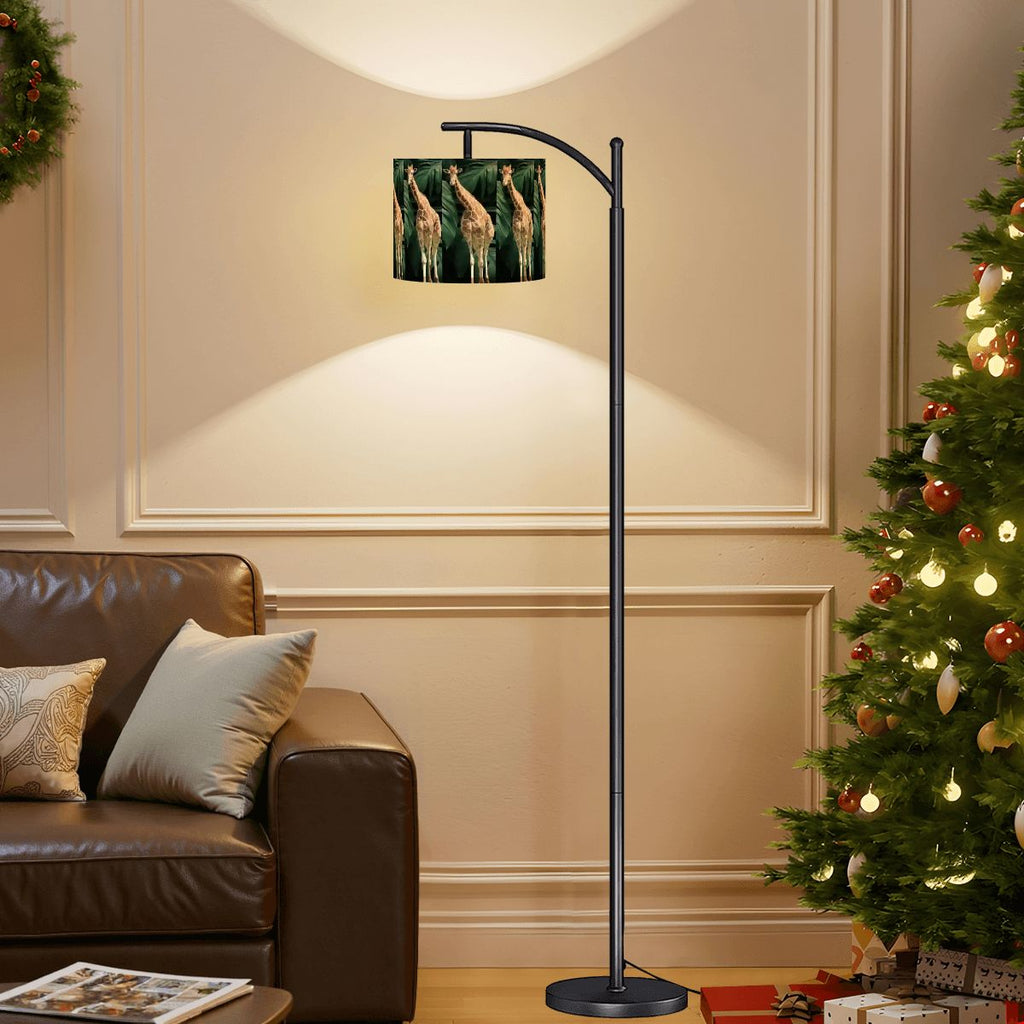 Tall Giraffe with Greenery Arc Floor Lamp with Shade (Made in USA)