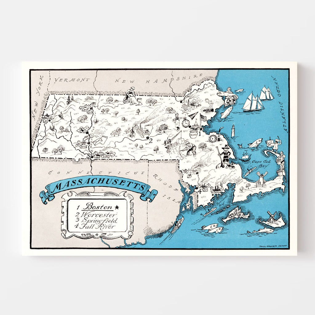 Vintage Map of Massachusetts 1931