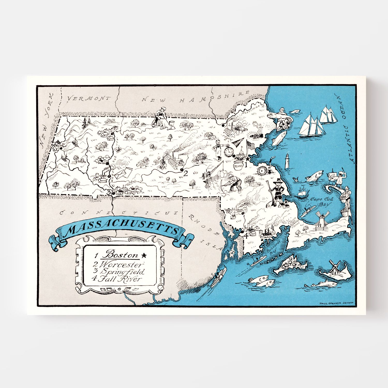 Vintage Map of Massachusetts 1931