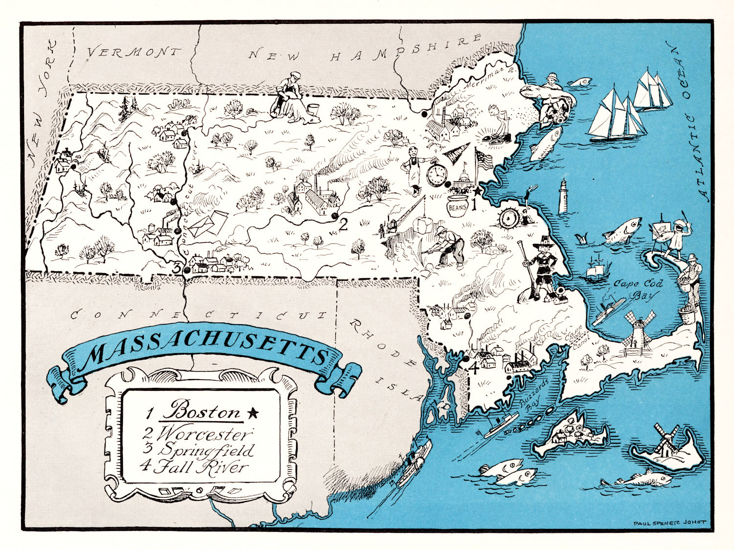 Vintage Map of Massachusetts 1931