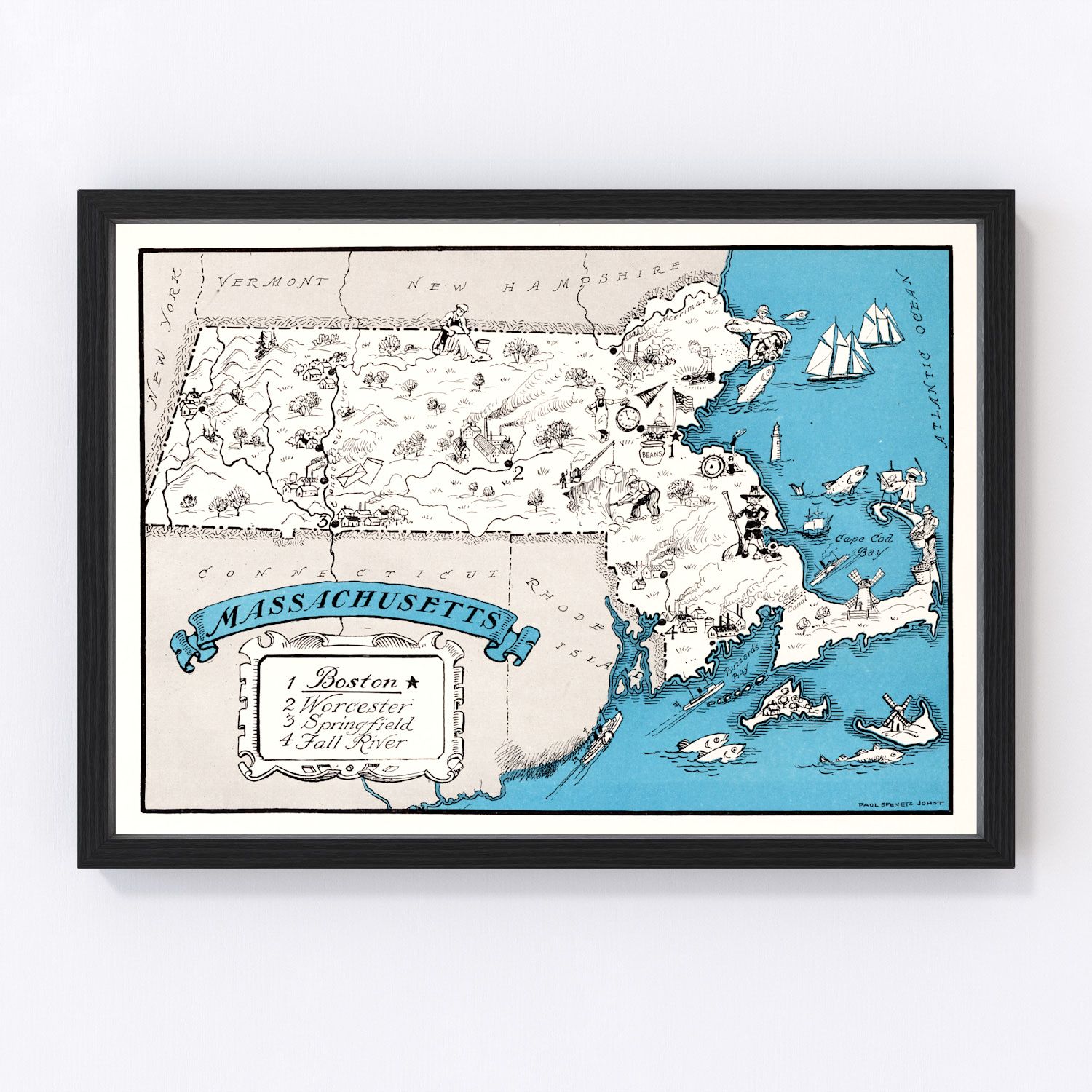 Vintage Map of Massachusetts 1931
