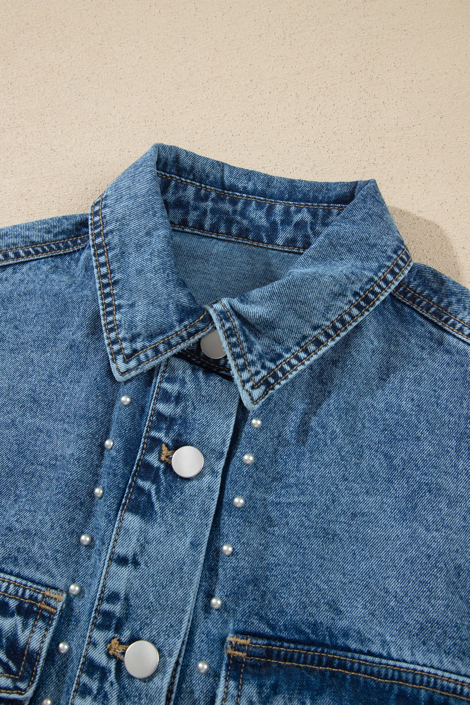 Western Studded Denim Buttoned Chest Pocket Jacket