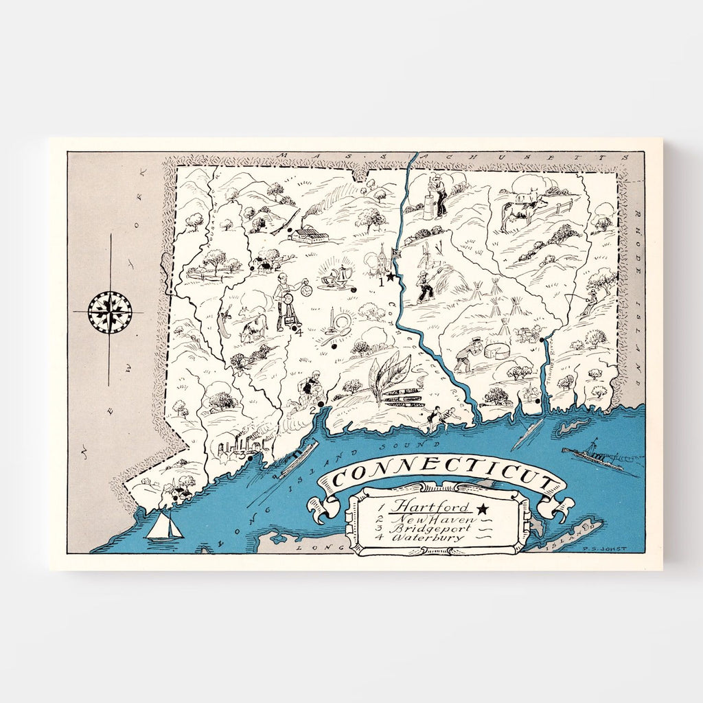 Vintage Map of Connecticut 1931