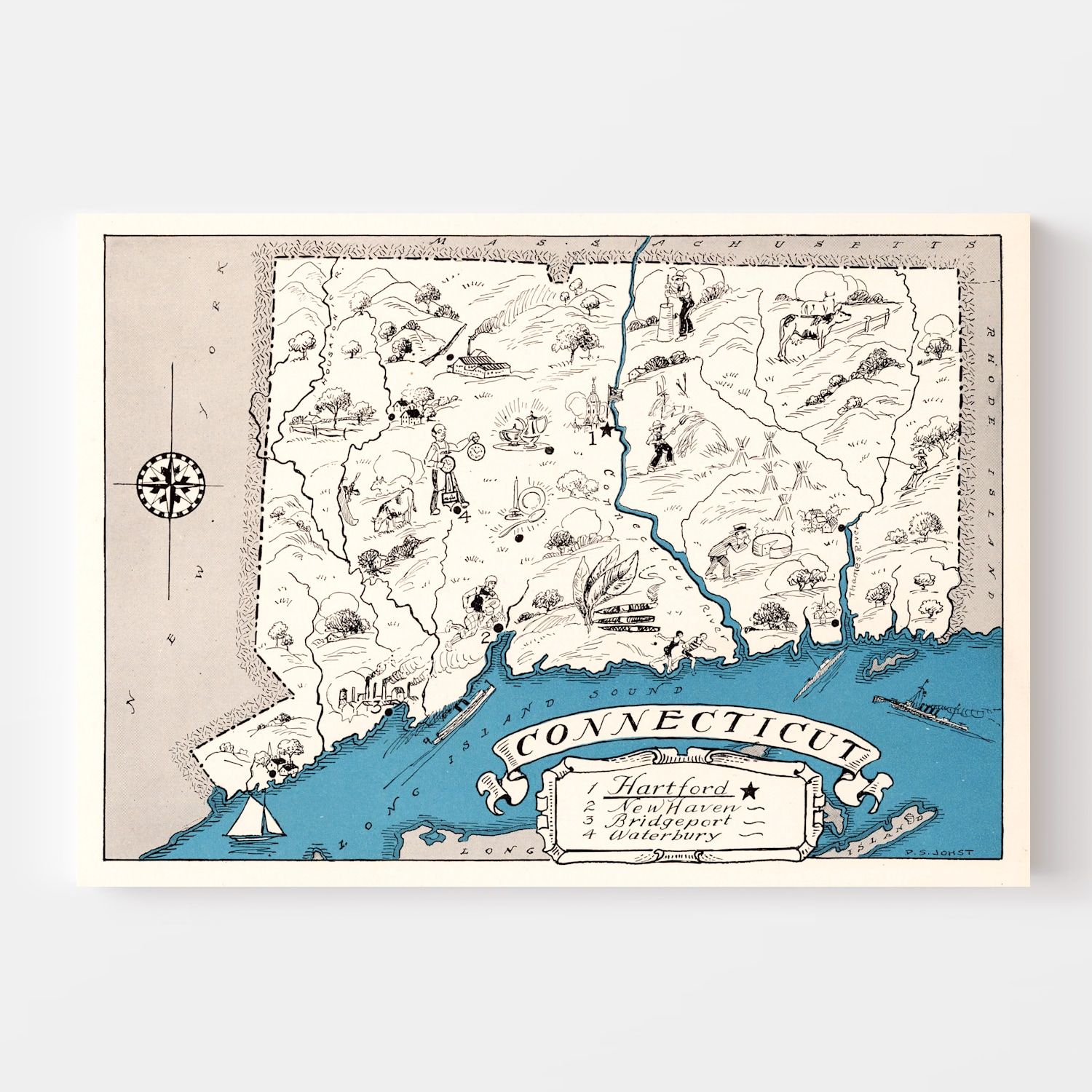 Vintage Map of Connecticut 1931